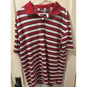 FootJoy FJ Mens Golf Polo XL Athletic Fit Red White Black Striped